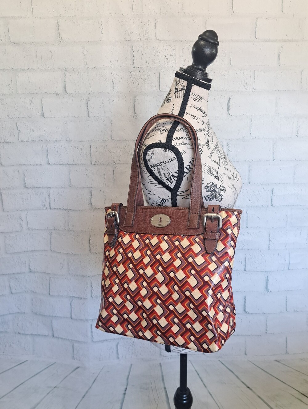 Lg Fossil Leather-Trim Bag
